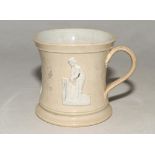 Staffordshire 4” waisted cricket mug with strap handle and beaded rim, with cream background and