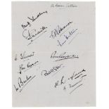 Yorkshire C.C.C. 1946. Album page nicely signed in ink by eleven members of the 1946 Yorkshire team.