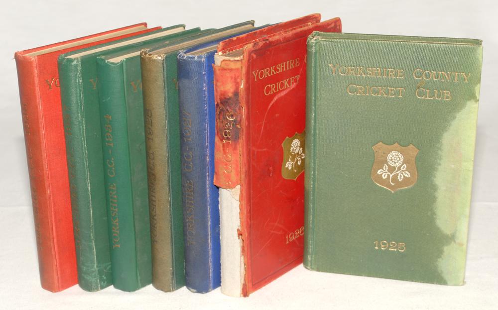 Yorkshire C.C.C. annuals 1925 to 1928, 1934, 1937 and 1938. Original decorative boards, gilt to page