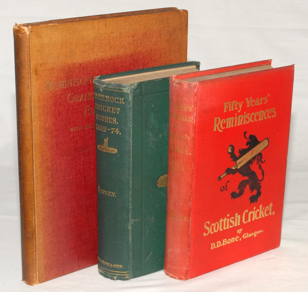 ‘Fifty Years Reminiscences of Scottish Cricket’, D.D. Bone, Glasgow 1898. Red cloth with