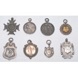 Cricket club medals 1893-1949. Fifteen cricket club medals of which eight are hallmarked silver, the