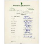 South Africa v New Zealand 1961/62. Rare official autograph sheet with printed title and players’