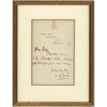 W.G. Grace. Single page handwritten letter in ink from Grace, dated 8th March 1889’, to ‘Dear