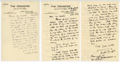 Arthur Langford. Assistant Editor, ‘The Cricketer’ Magazine. Four original wartime letters on