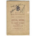 England cricketers. Official menu for the Annual Dinner held at the Clarendon Restaurant,
