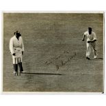 Harold Larwood. Excellent press photograph of Larwood running in to bowl for Nottinghamshire v