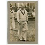 Hedley Verity. Yorkshire & England 1930-1939. Original sepia press photograph of Verity walking on