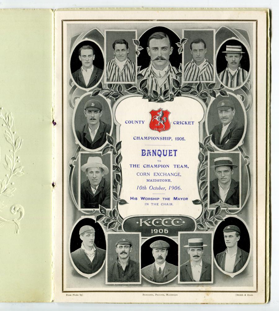 ‘Kent County Cricket Champions 1906’. Rare official menu for the ‘Banquet to The Champion Team’ - Image 2 of 2