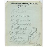 Middlesborough 1935-1936. Album page signed in pencil by eleven members of the playing staff