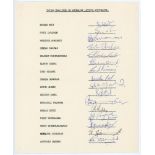 India tour to Australia 1977/78. Rarer official autograph sheet with printed title and players’