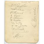 Leicester City 1935-1936. Album page signed in pencil by twelve members of the playing staff.