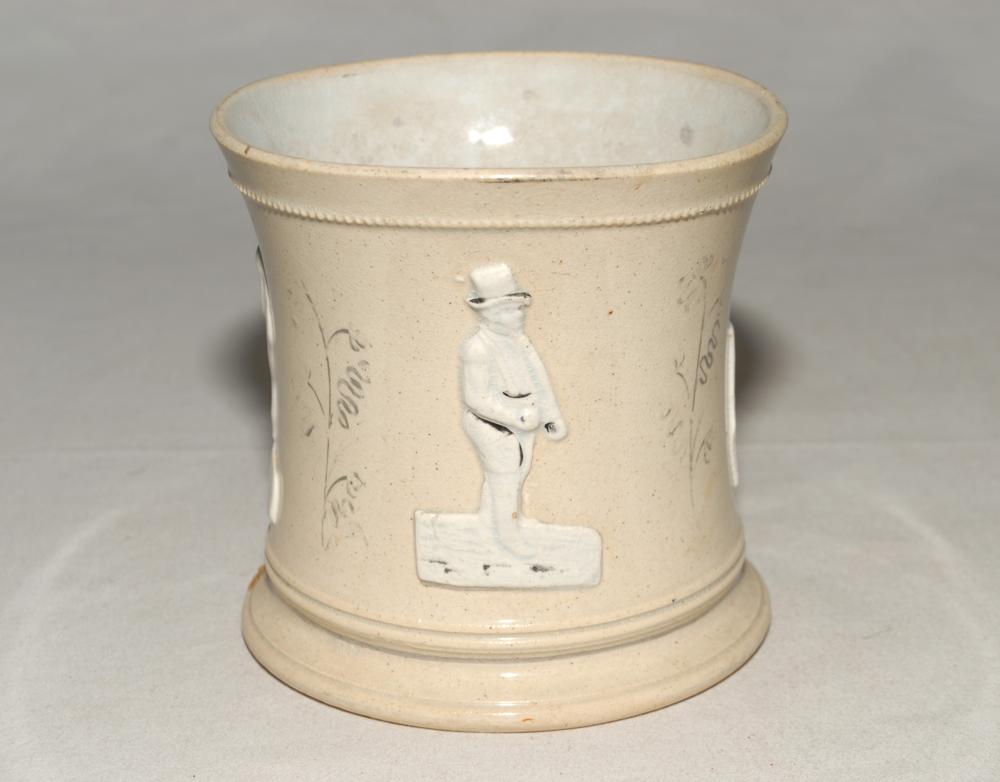 Staffordshire 4” waisted cricket mug with strap handle and beaded rim, with cream background and - Image 2 of 3