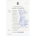 New Zealand tour to Australia 1973/74. Rarer official autograph sheet with printed title and