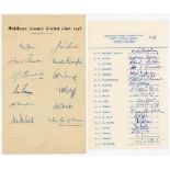 Middlesex C.C.C. 1948-1974. Two official autograph sheets for seasons 1948 (12 signatures) and