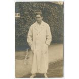 Maurice Evans McLoughlin. Rare original sepia real photograph postcard of McLoughlin, standing