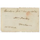William Ward. Surrey, Hampshire & M.C.C. 1810-1845. Signed free-front envelope to ‘Mrs Parker’ of
