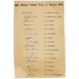 South Africa tour to England 1951. Official autograph sheet with printed titles and players’