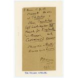 Pelham. F. Warner. Middlesex & England. Handwritten note from Warner in ink stating he knew C.J.B.