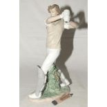 Lladro, Spain. ‘Cricket Player’. Elegant porcelain figure of a cricketer playing a flowing drive,