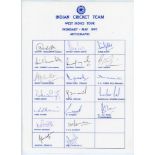 India tour to West Indies 1997. Official autograph sheet with printed title and players’ names,