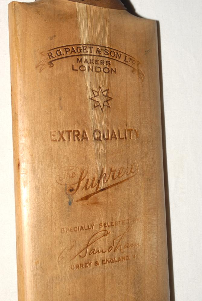 County and representative signed bat 1923. Full size Andrew Sandham ‘Suprex’ bat by R.G. Paget & Son - Image 6 of 6