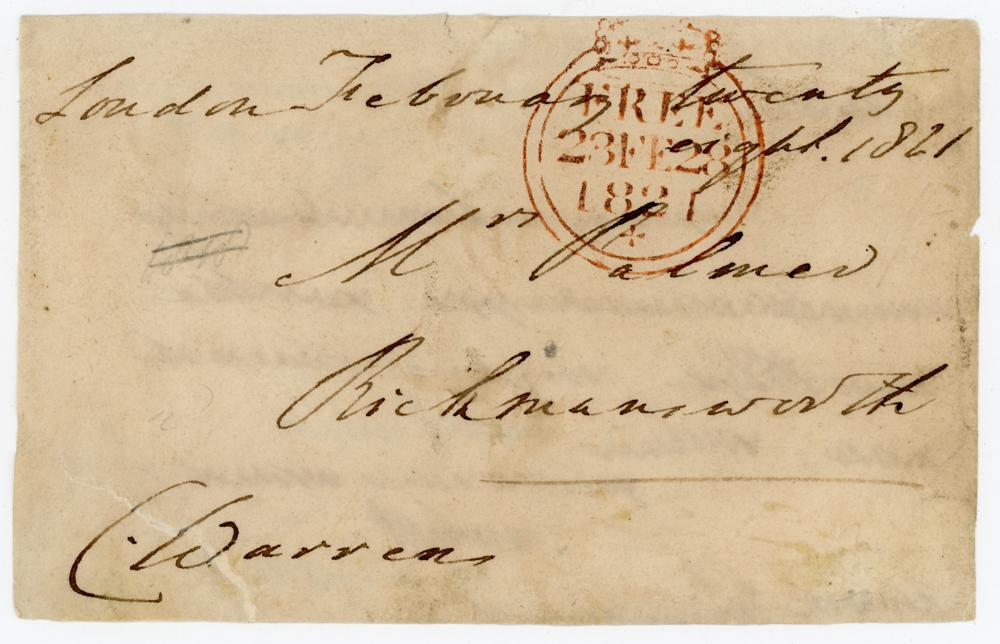 Charles Warren, Middlesex, Sussex, Hampshire & England 1795-1826. Signed free-front envelope to