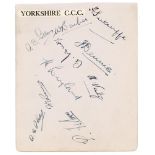 Yorkshire C.C.C. 1933. Album page nicely signed ink by ten members of the Yorkshire team. Signatures