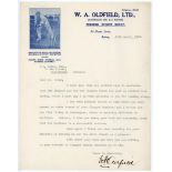 William Albert Stanley ‘Bert’ Oldfield. New South Wales & Australia 1919-1938. Single page typed