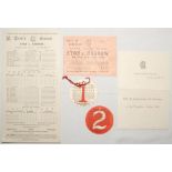 Eton v Harrow 1934. Official scorecard with incomplete printed scores, Mound Stand ticket and two