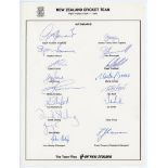 New Zealand tour to West Indies 1985. Rarer official autograph sheet with printed title and players’