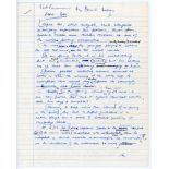 ‘Kapil Dev. Test Programme by David Hookes’. Five page original handwritten manuscript of an article