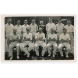Derbyshire C.C.C. 1946. Excellent mono real photograph plain back postcard of the team seated and