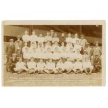 Tottenham Hotspur F.C. 1914/15. Early sepia real photograph postcard of the playing staff, officials