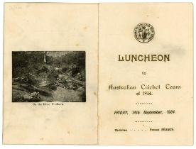 Australian tour to England 1934. Official folding menu for the ‘Luncheon to Australian Cricket