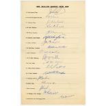 New Zealand tour to England 1958. Official autograph sheet with printed title and players’ names,
