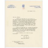 Rowan Rait Kerr. Secretary of M.C.C. 1936-1952. Single page typed letter on M.C.C. letterhead to