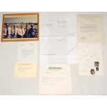 Test Match Special signatures. A selection of letters, notes, page and handkerchief signed by
