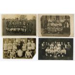 Football postcards 1900s-1930s. Six mono real photograph postcards of unknown football teams, two