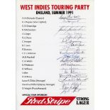 West Indies tour to England 1991. Two official autograph sheets, each with printed titles,