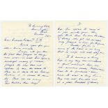 Alec Bedser. Surrey & England 1939-1960. Three page handwritten letter from Bedser dated 7th