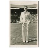 John Donald Budge. Original mono real photograph postcard of Budge, standing full length, wearing