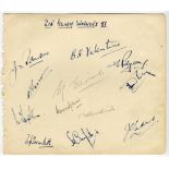 Sir Pelham Warner’s XI, 1947. Large album page nicely signed in ink and pencil by the twelve players
