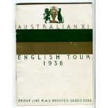 Australia 1938. Official ‘Australian XI English Tour 1938’ souvenir brochure for the tour issued