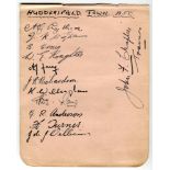 Huddersfield Town 1935-1936. Album page signed in ink by twelve members of the playing staff