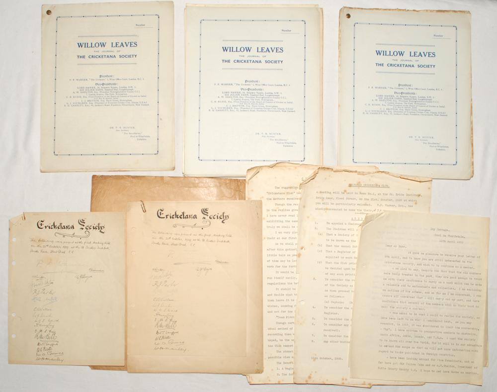 The Cricketana Society 1929-1935. Buff folder comprising items relating to the formation of the