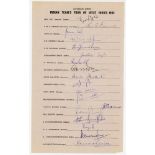 India tour to West Indies 1983. Rarer official autograph sheet with printed title and players’