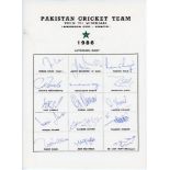 Pakistan tour to Australia (America Cup- Perth) 1986. Official autograph sheet with printed title