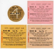 The Ashes 1938. Official ticket for the 1938 England v Australia Ashes series. Circular ticket