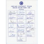 India tour to England & Holland 1996. Official autograph sheet with printed title and players’
