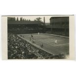 ‘Wimbledon Number One Court’ circa 1937. Original mono action real photograph postcard with a men’